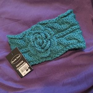 Knitted Turquoise headband with flower
